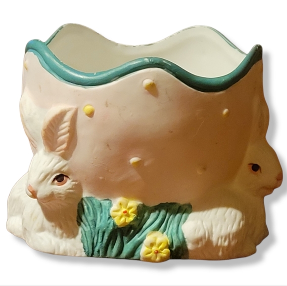 Vtg Candle Holder Tea Light Easter Bunny Rabbit Egg Flowers Jellybeans - Picture 7 of 7
